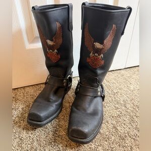Harley-Davidson Embroidered Eagle Black Leather Men's Boots 8